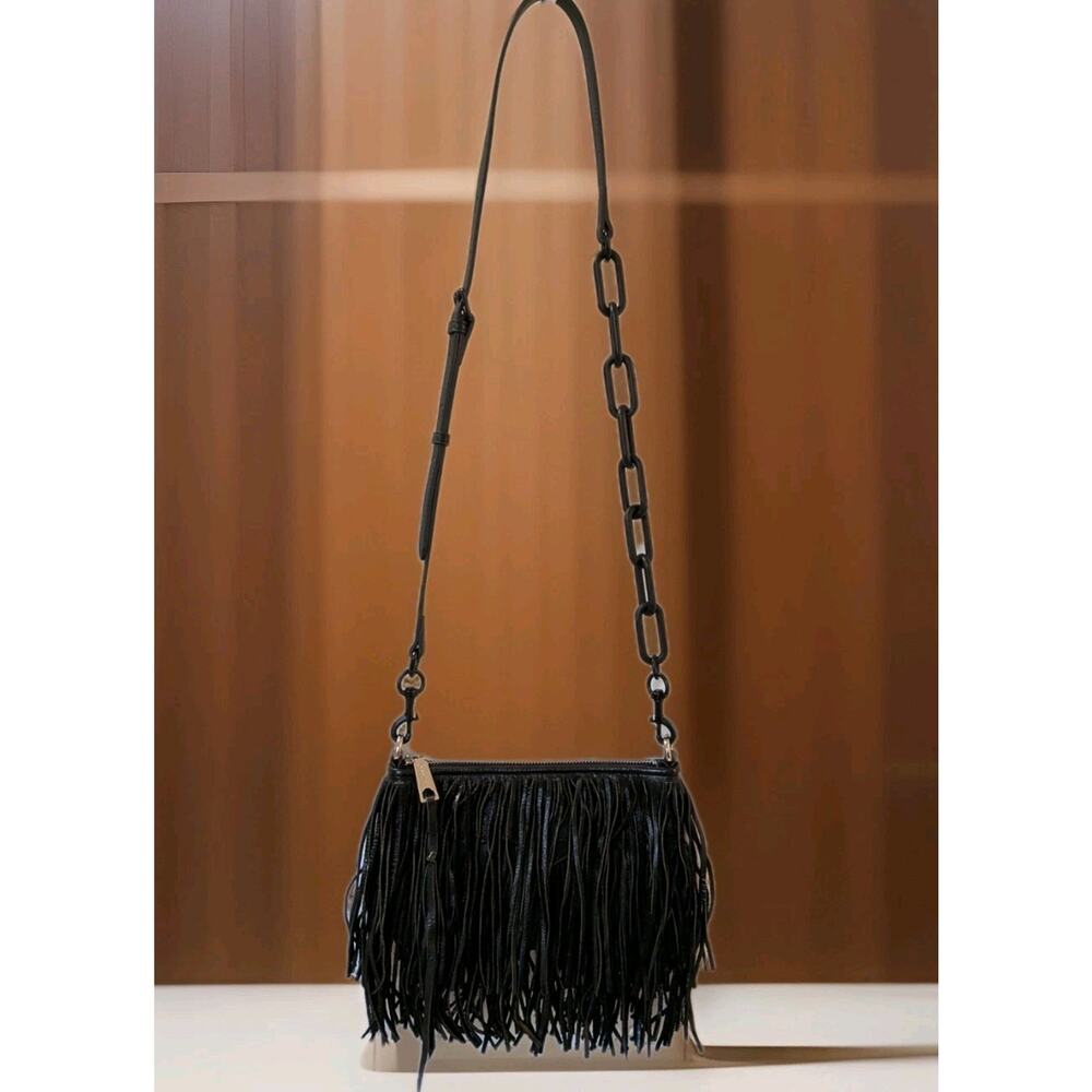 Rebecca Minkoff Fringe Black Crossbody Hippie Boho Leather Bag Purse - Picture 4 of 12